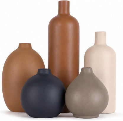 Ceramic Vase Set of 4, Modern Vases Home Decor, Neutral Decorative Vase for Bouquet Pampas Grass Dried Fresh Flowers, Small Vase for Living Room, Kitchen, Bedroom, Bathroom, Entryway Mantel, Decor