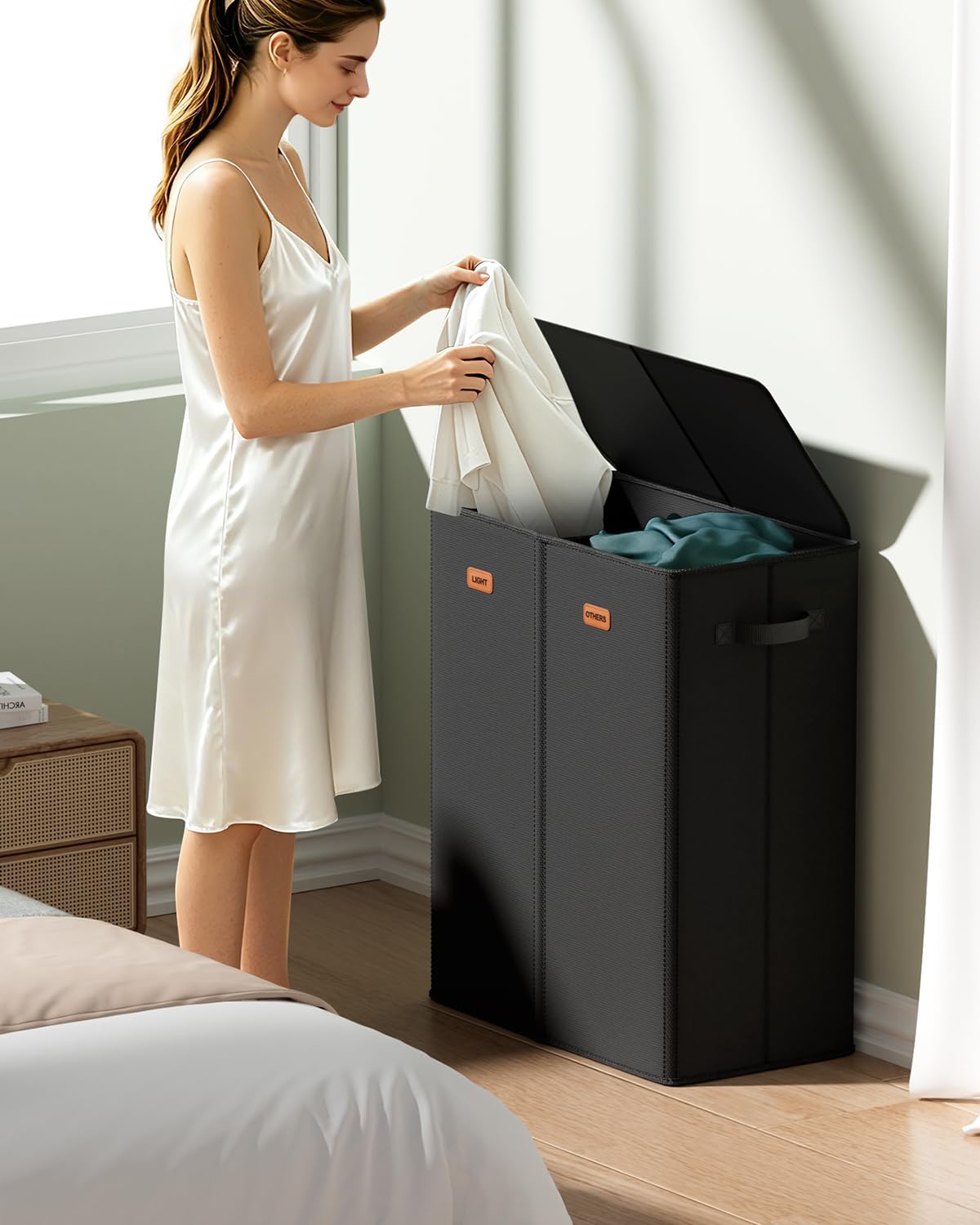 150L 2-Section Laundry Hamper with Lid – Removable Bag, Double Compartment Clothes Hamper for Bathroom, Bedroom, Dorm & Laundry Room
