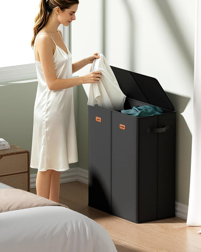 150L 2-Section Laundry Hamper with Lid – Removable Bag, Double Compartment Clothes Hamper for Bathroom, Bedroom, Dorm & Laundry Room