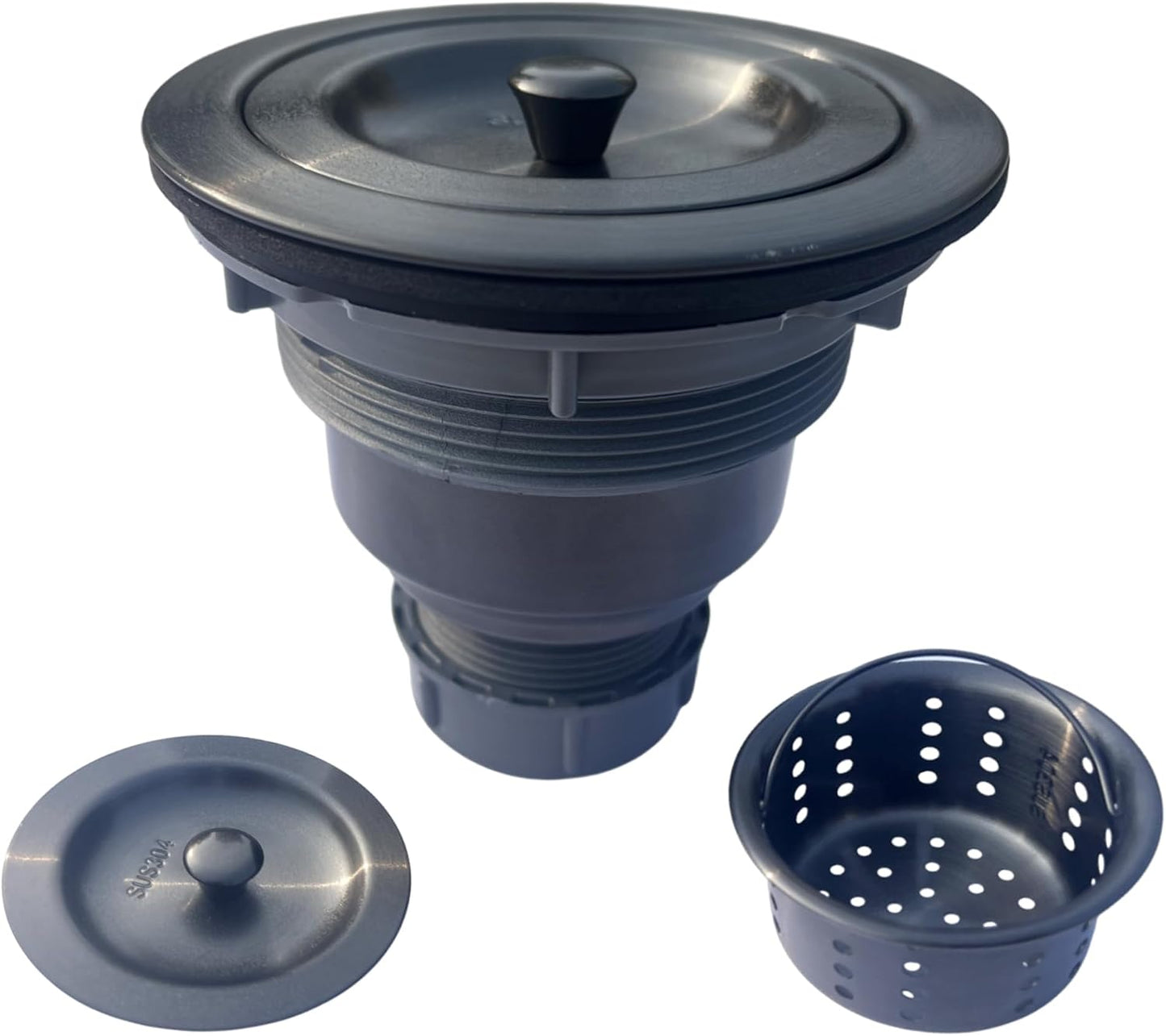 Kitchen Sink Drain Assembly Kit, 3-1/2 Inch Brushed 304 Stainless Steel Basket Strainer with Deep Removable Basket, Stopper & Cover Lid, Fits Standard Kitchen Sinks