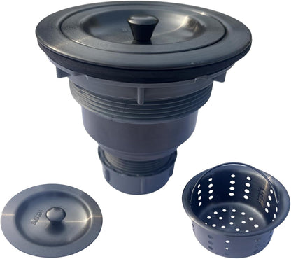 Kitchen Sink Drain Assembly Kit, 3-1/2 Inch Brushed 304 Stainless Steel Basket Strainer with Deep Removable Basket, Stopper & Cover Lid, Fits Standard Kitchen Sinks