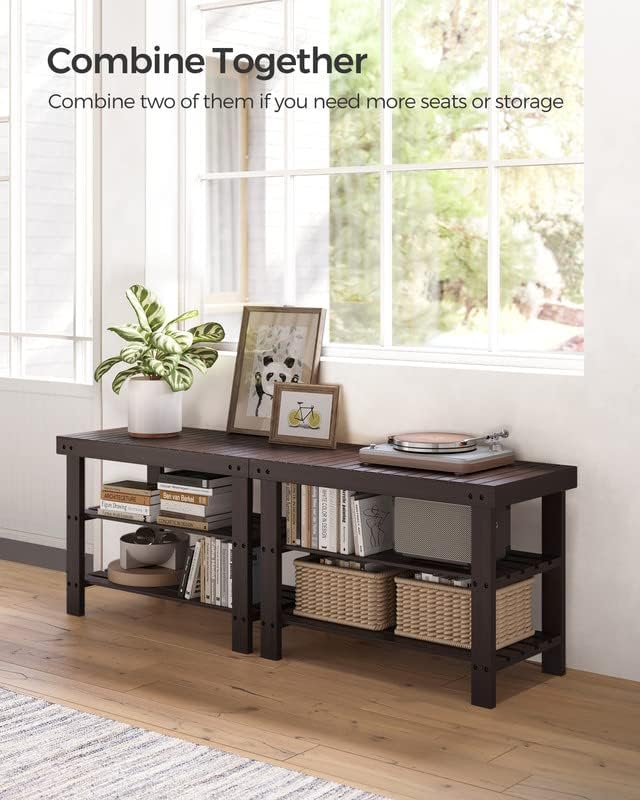 SONGMICS Shoe Rack Bench, 3-Tier Bamboo Shoe Storage Organizer, Entryway Bench, Holds Up to 286 lb, 11.3 x 27.6 x 17.8 Inches, for Entryway Bathroom Bedroom, Ink Black ULBS04H