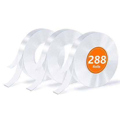 3 Rolls Double Sided Tape, Nano Tape, Transparent Adhesive Tape, Traceless Adhesive Tape, Removable, Washable, Reusable, Suitable for Carpets, Photo Walls, 9.85 Feet Per Roll