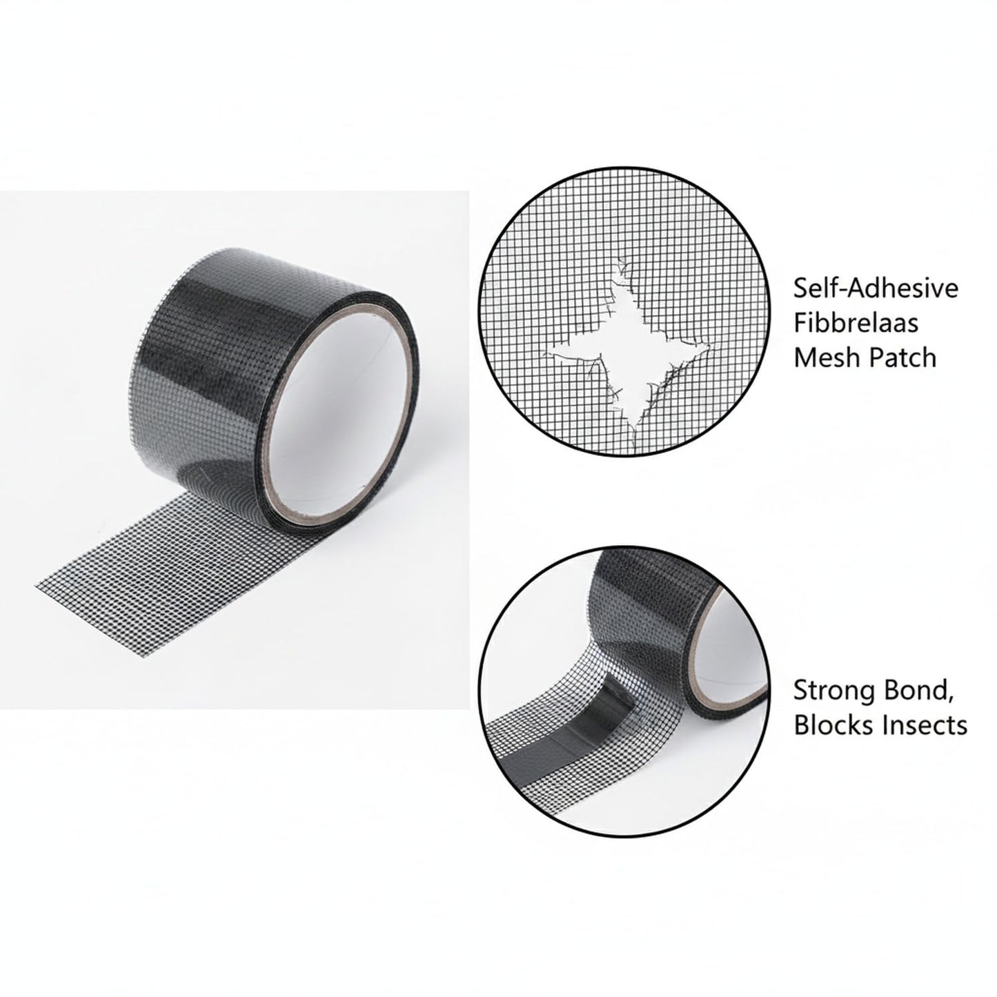 Self-Adhesive Window Screen Repair Tape, Fiberglass Mesh Patch for Holes and Tears, 2 in x 78.7 in Roll for Door and Window Screens