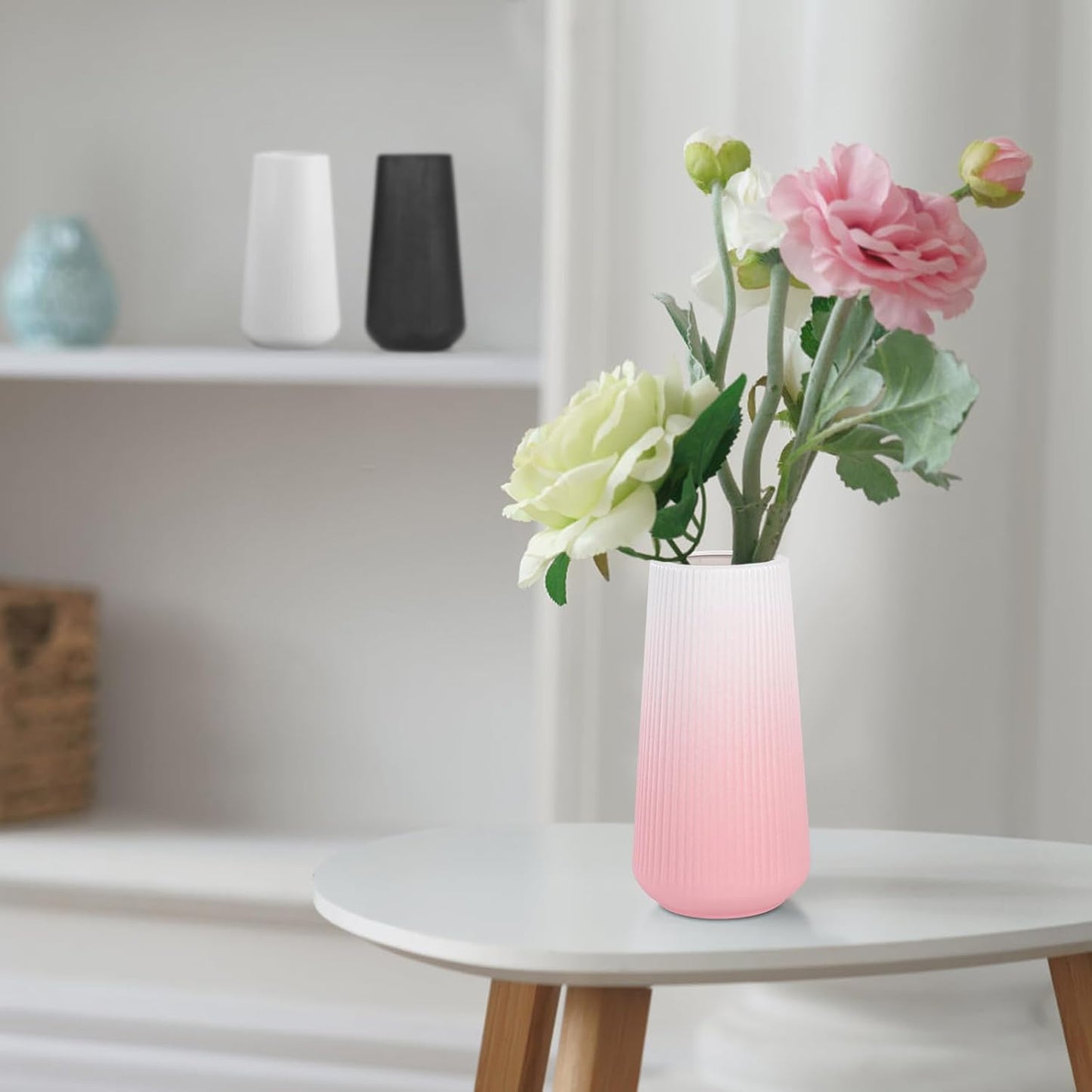 White Ceramic Vase, GUKJOB Small Cute Flower Vase for Pampas Grass, Home, Living Room, Dining Table, Farmhouse, Office Decor, Bedroom, Table, and Kitchen Shelf (White- 2PCS)