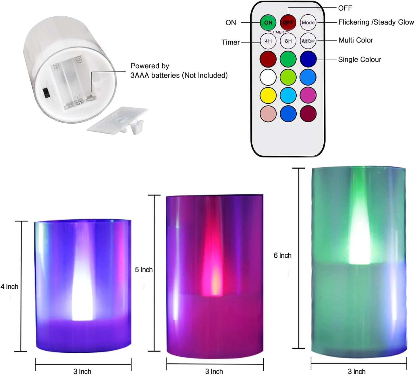 LANKER Flameless Candles with Remote Control and Timer, Battery Operated LED Pillar Candles, Romantic Light, Set of 3 (Warm White)