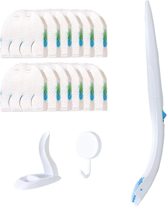 Disposable Toilet Brush, Toilet Bowl Brush and Holder with Cleaner Refill Pads, Wall-Mounted Toilet Brush,Toilet Brush Wand Starter Kit,1 Wand + 12 Refills(Flushable) + 1 Stand + 1 Hook