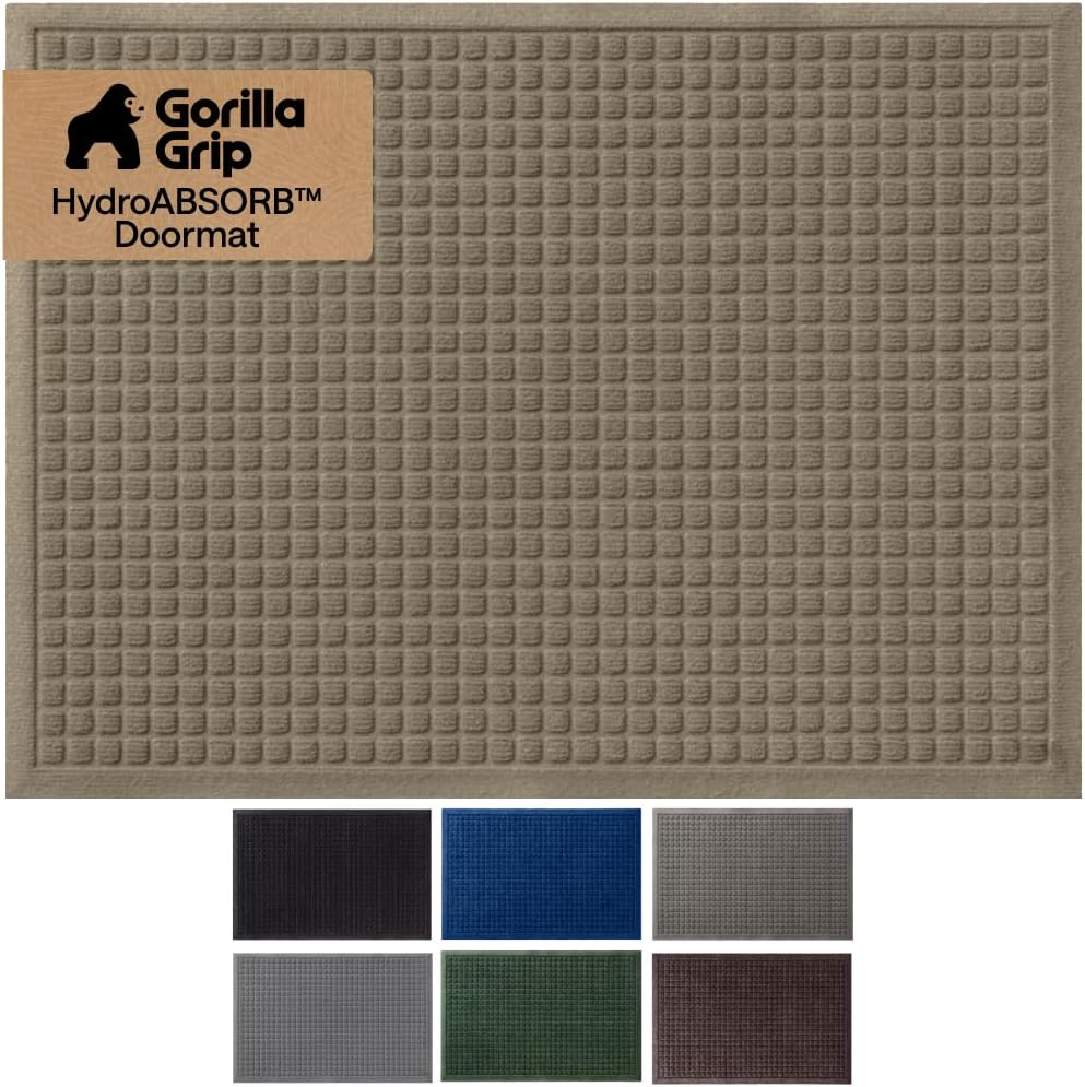 GORILLA GRIP® Ultra Absorbent Front Door Mat Outside Entrance, Traps Dirt and Moisture, HydroABSORB Indoor Outdoor Doormat Holds Up to 1.7 Cups Water, Stain and Fade Resistant Welcome Mat, 29x17 Black