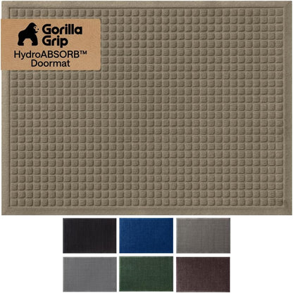 GORILLA GRIP® Ultra Absorbent Front Door Mat Outside Entrance, Traps Dirt and Moisture, HydroABSORB Indoor Outdoor Doormat Holds Up to 1.7 Cups Water, Stain and Fade Resistant Welcome Mat, 29x17 Black