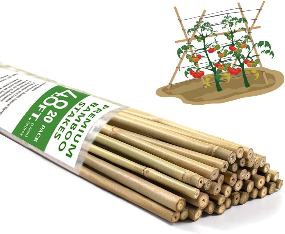 Plant Stakes,18 Inches Natural Garden Bamboo Sticks,BOVITRO 20Pcs Plant Support Stakes for Tomatoes,Beans,Vegetable and Potted Plants