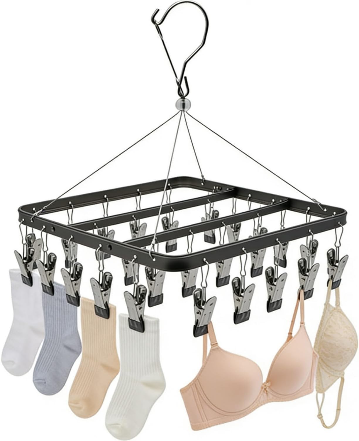 Pants Hangers Clothes Drying Racks Clip Hangers Metal with 36 Clips Windproof Underwear Hanger Foldable Laundry Clip for Jeans Yoga Leggings Trousers Socks Bras (Pink)