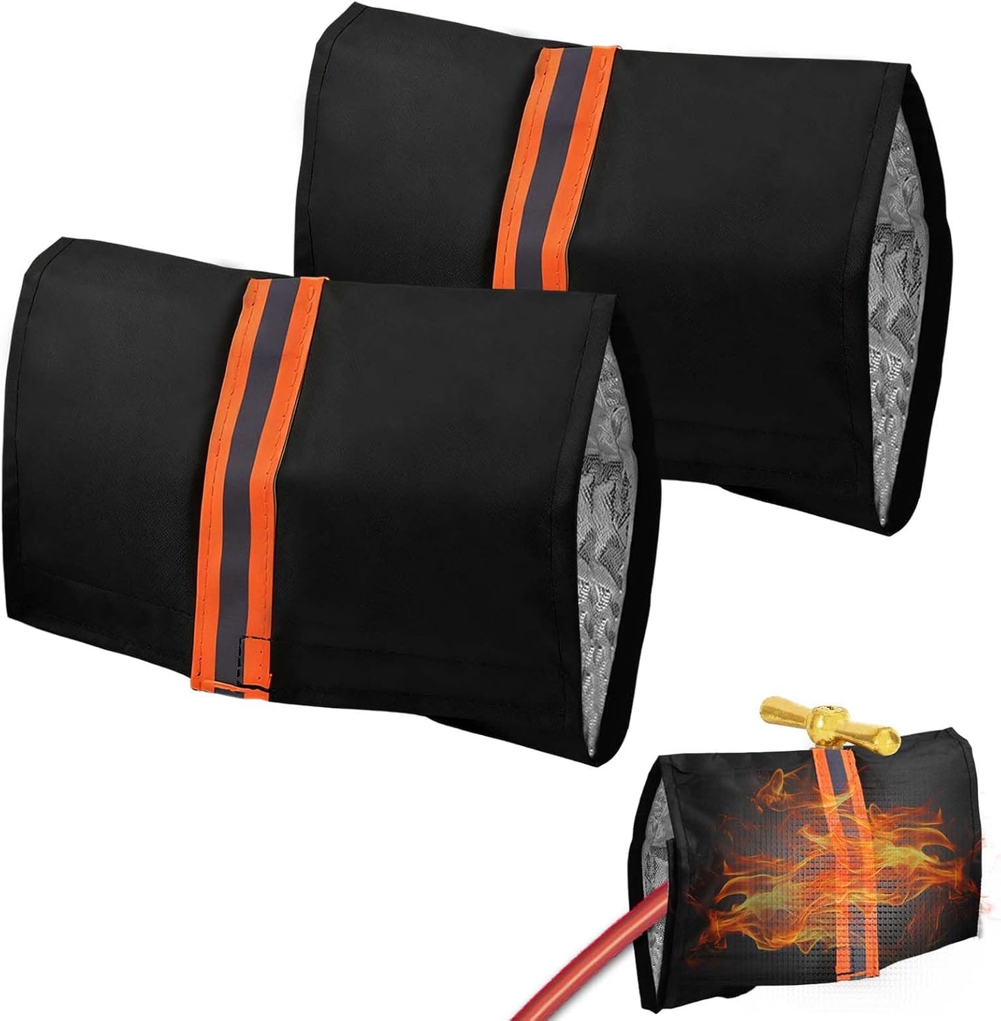 2Pcs Outdoor Faucet Cover for Winter Freeze Protection Outside Insulated Spigot Socks Freeze Miser Reusable Hose Bib Cover Waterproof Water Faucet Insulation Wrap with Reflective Strip for Garden Yard