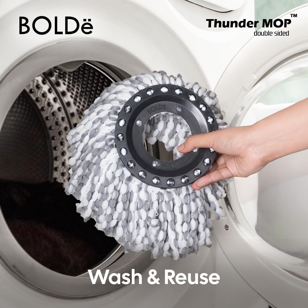 Thunder Mop Spin System -Double-Sided- 2 Compact Stackable 6L Buckets, Microfiber Head, Stainless Steel Wringer, Antifungal Quick-Dry Cleaning, Soap Dispenser, 3 Free Refills (Lime/Forest Green)