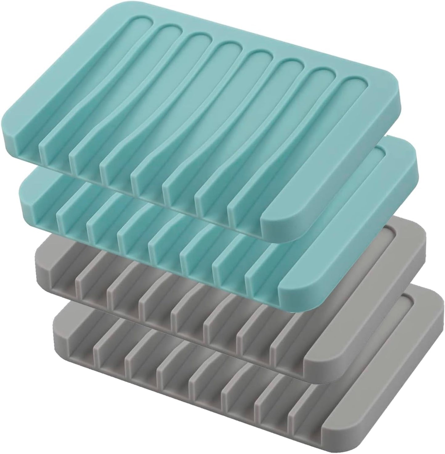 Self Draining Soap Dishes, 3 Pcs Silicone Soap Saver, Waterfall Drainer Soap Holder for Bathroom, Extend Soap Life, Keep Soap Bars Dry Clean & Easy Cleaning (White, Gray, Teal)