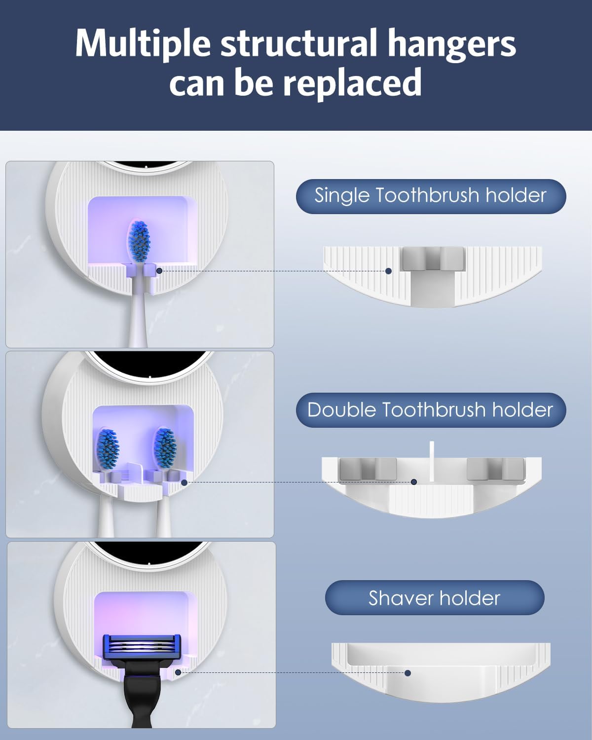 Upgraded UV Toothbrush Sanitizer Holder with Infrared Sensor & Heat Drying, Temracha Wall-Mounted Toothbrush Holder for the Bathroom, LED Smart Display, Fits Toothbrushes & Razor, Portable for Travel