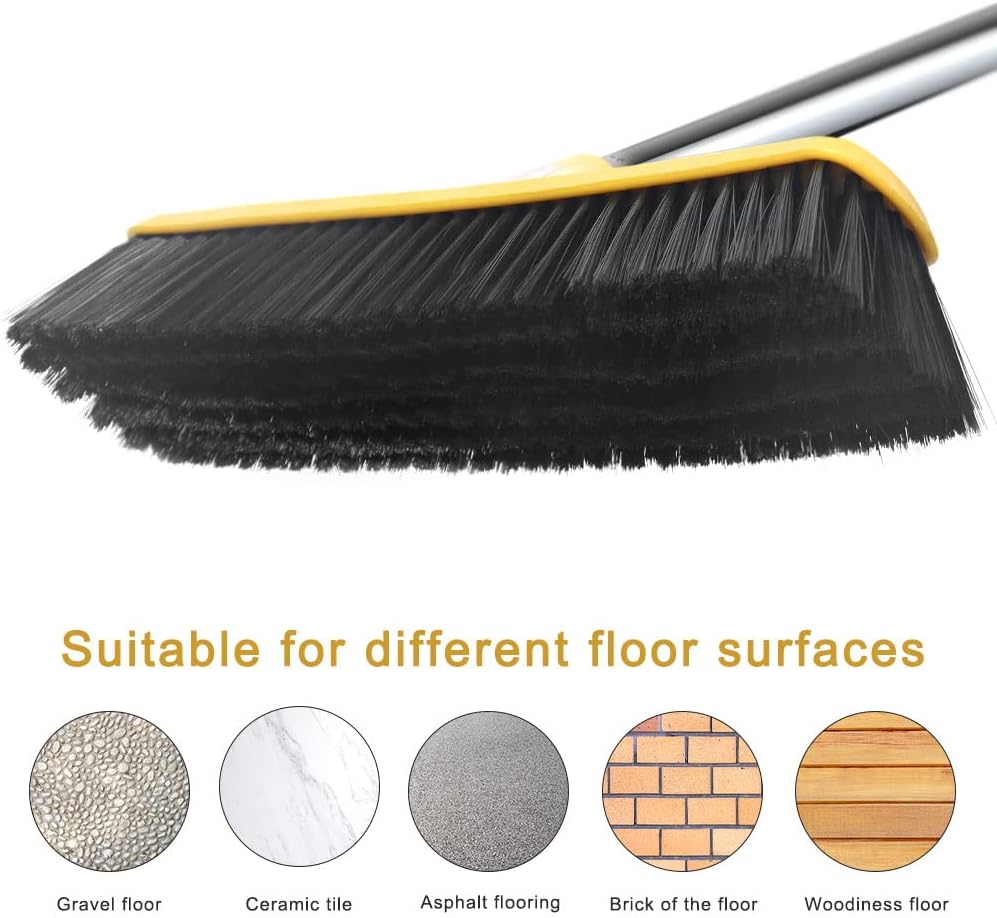 LandHope Heavy Duty Broom, 15.75in Wide Push Broom, 45.67in Long Handle, Adjustable, Floor Sweeper for Indoor Outdoor Commercial Warehouse Home Kitchen Patio Garden Garage
