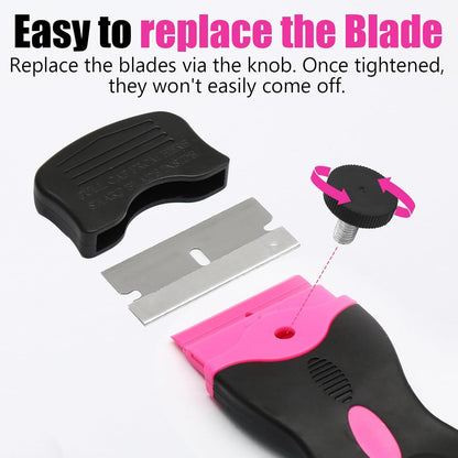 2 Pack Razor Blade Scrapers Tool, Plastic Paint Scraper Tools,With Extra 40PC Razor Blades, Edged Razorblade Scraping Tool for Glass Top Stove Cleaning Window, Cooktop, Oven, Floor