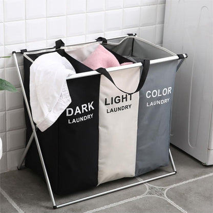 TEEM 3-Section Laundry Basket Organizer, Foldable Hamper with Dividers, 150L Large Capacity, Waterproof 600D Oxford Fabric, Freestanding Lightweight Clothes Sorter Bedroom, Dorm, Bathroom (24x15x26in)