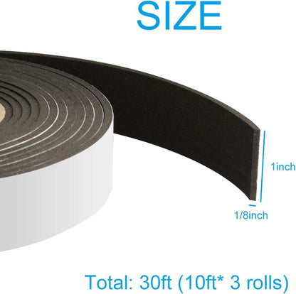 Seal Foam Tape,1/2 Inch W x 1/8 Inch T Weather Stripping for Door and Window,High Density Single Sided Closed Cell Door Insulation Weather Strip, 3 Rolls Total 50FT Black