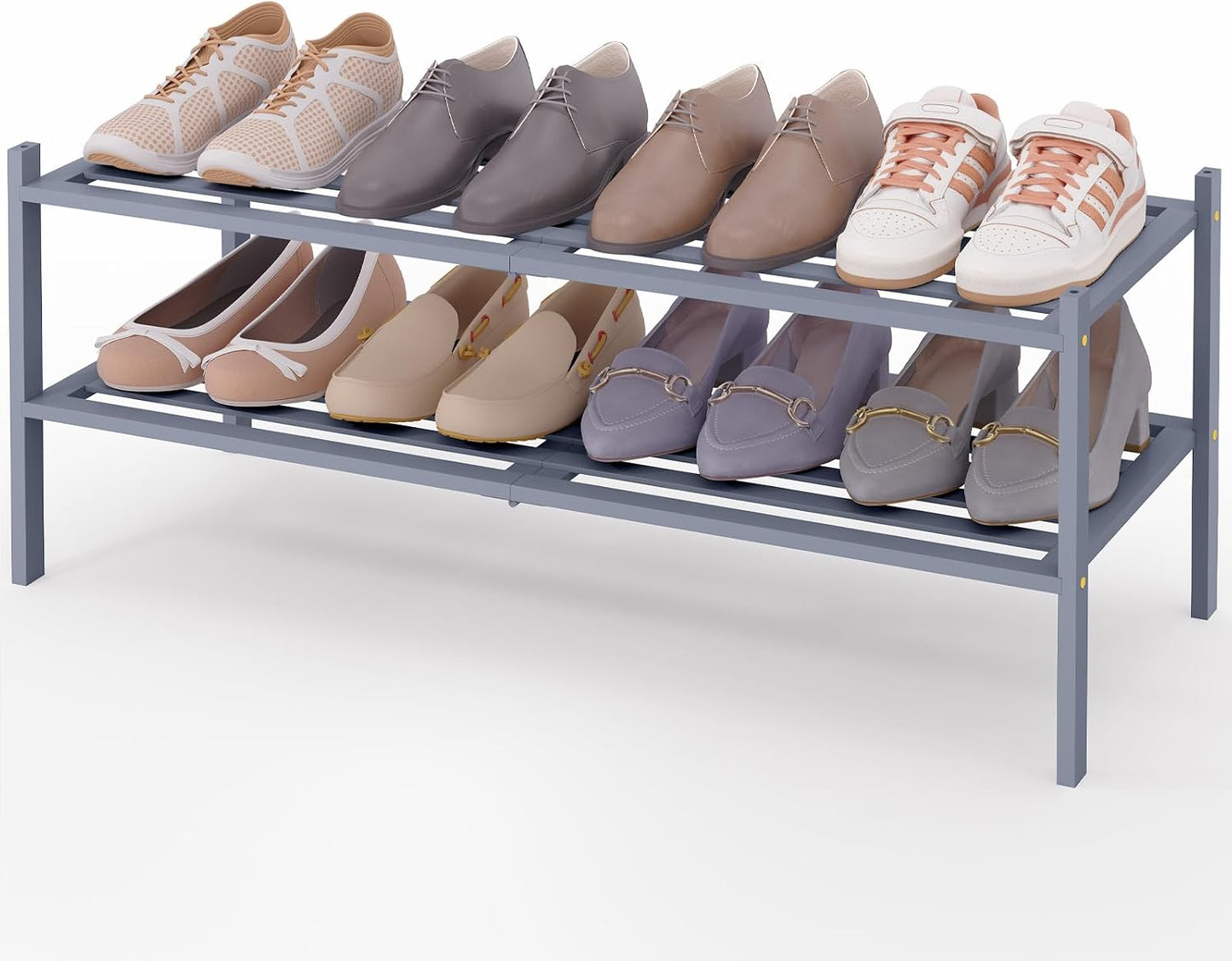 Smiry Bamboo Shoe Rack, 3 Tier Free Standing Wooden Shoe Organizer, Stackable Wood Shoe Storage Shelf for Closet, Entryway, 5 Horizontal Slats, 26.8"x11"x18.3", Natural