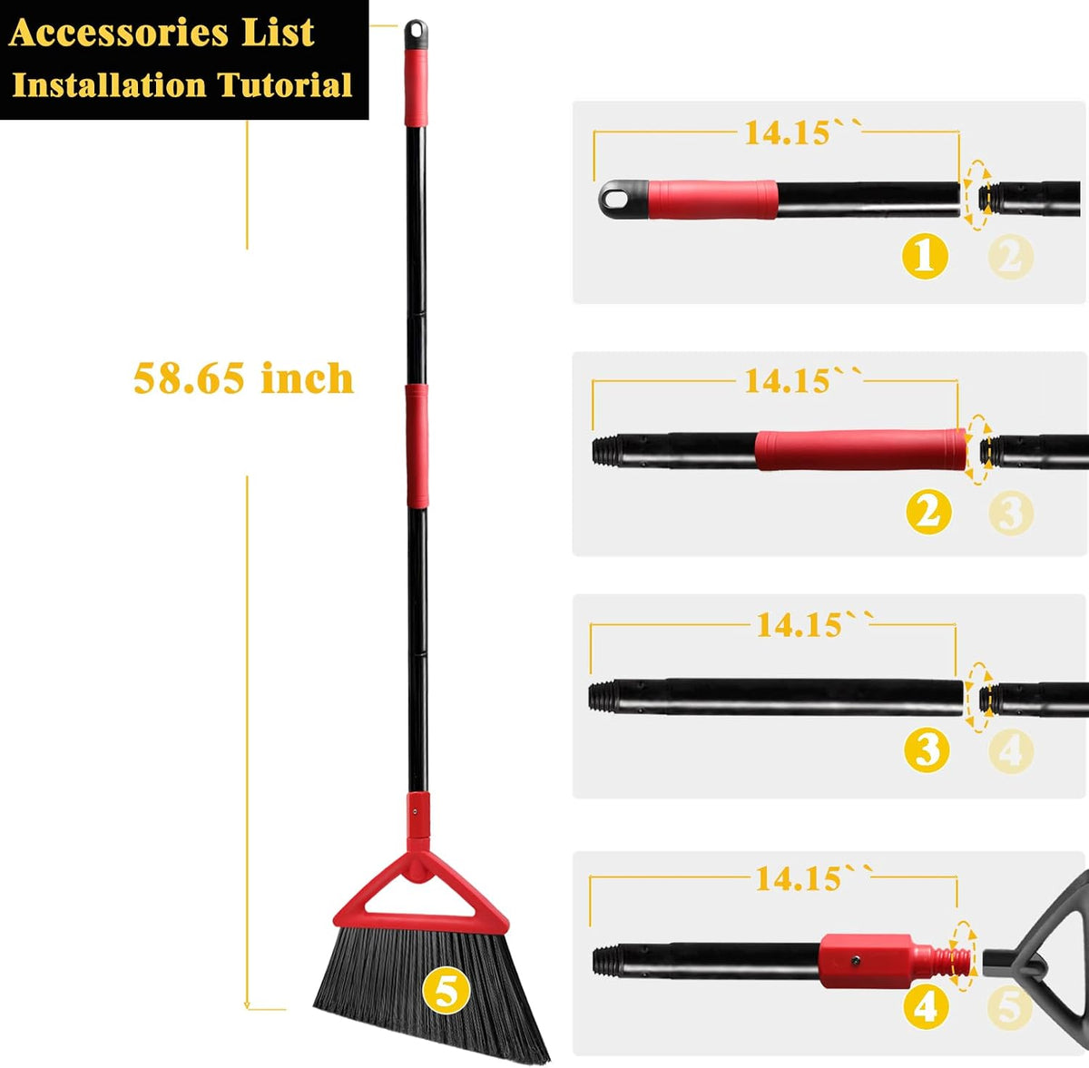 Heavy Duty Broom Outdoor and Indoor, 2 Pack Upgraded Commercial Angle Brooms, Perfect Yellow Broom of House, Kitchen, Garage, Courtyard