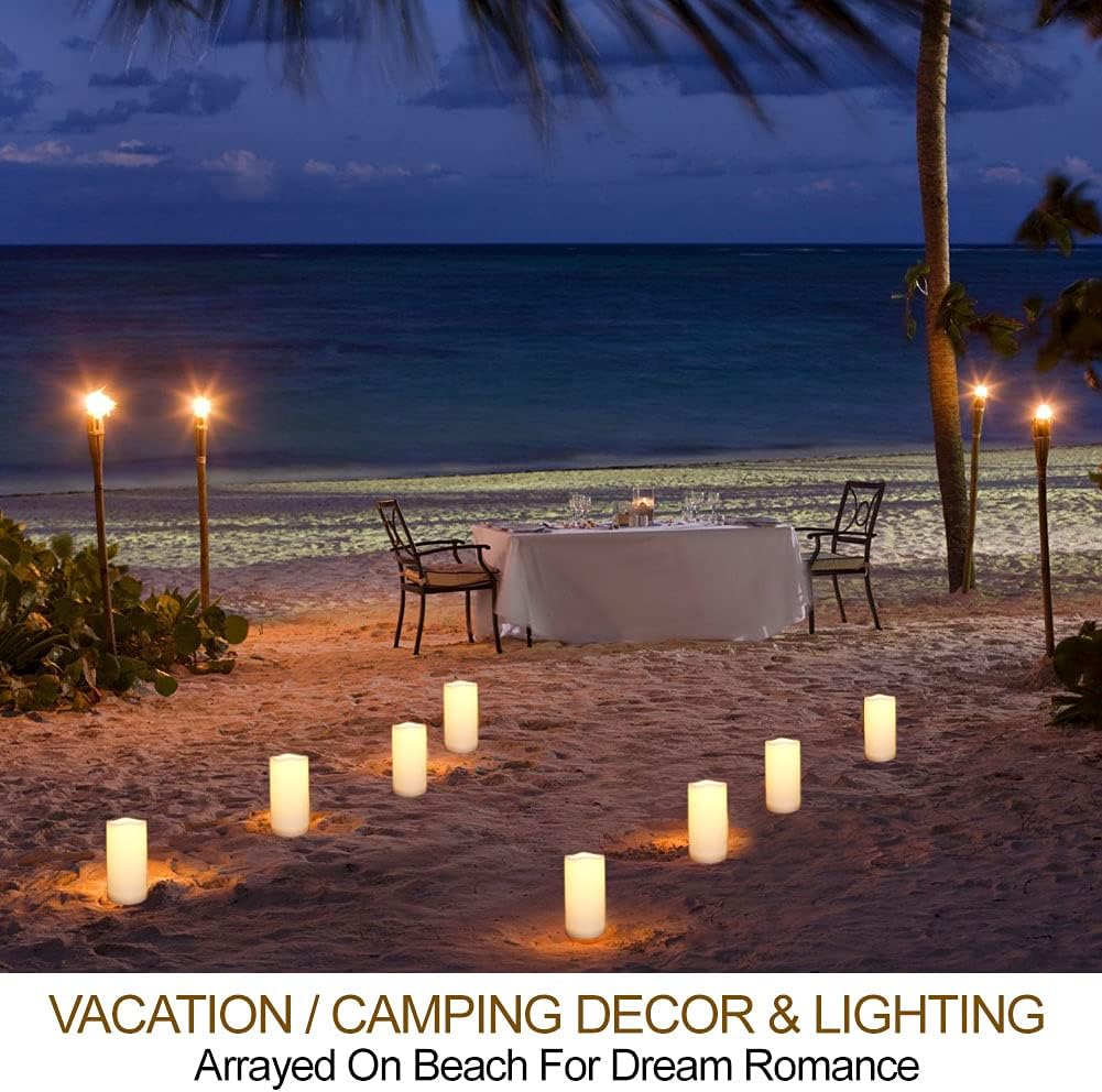 Set of 4 White Outdoor LED Pillar Candles 3x4 3x5 3x6 3x7 with Timer and Remote - IP65 Waterproof Battery Operated LED Pillar Candles - Flickering Flameless Pillar Candles Unscented Outside