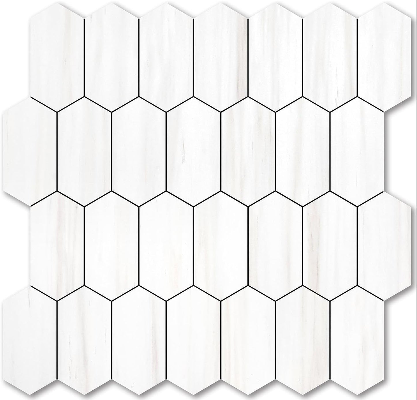 Vamos Tile Long Hexagon Peel and Stick Backsplash Tile - 10 Sheets Stick on Backsplash for Kitchen and Bathroom 12.4 x 12 Inch Glossy Wood Grain PVC Self Adhesive Mosaic Wall Tiles