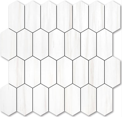 Vamos Tile Long Hexagon Peel and Stick Backsplash Tile - 10 Sheets Stick on Backsplash for Kitchen and Bathroom 12.4 x 12 Inch Glossy Wood Grain PVC Self Adhesive Mosaic Wall Tiles