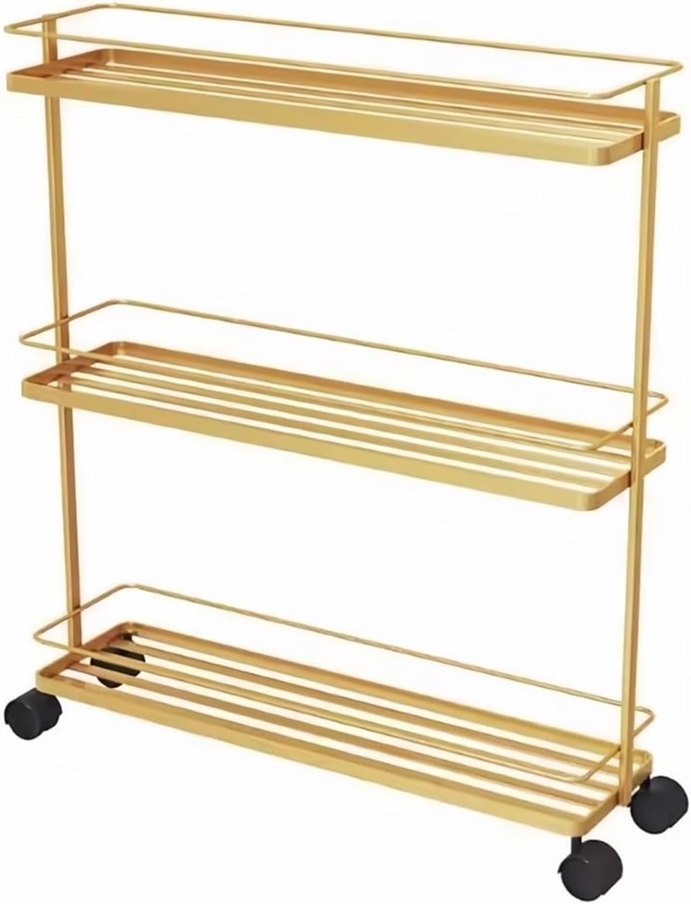 3-Tier Narrow Rolling Storage Cart Metal Utility Rack with Wheels Space-Saving Organizer for Bathroom Kitchen Laundry Room Long-Lasting(Gold)