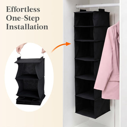 Lifewit 5 Tier Hanging Closet Organizer and Storage for Shelves, Foldable Clothes Shelf with 2 Sturdy Hooks, Sweater/Coat/Shoes Clothing Organization for Wardrobe, Dorm, Bedroom, Gray