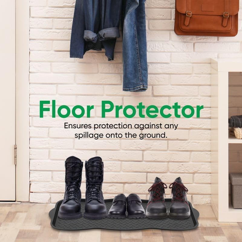 Superio Rubber Boot & Shoe Tray, 34 x 14 x 2 Rectangle, Heavy Duty, Protects Floors from Water and Dirt, Waterproof for All Weather Indoor Outdoor Use, Black (2)