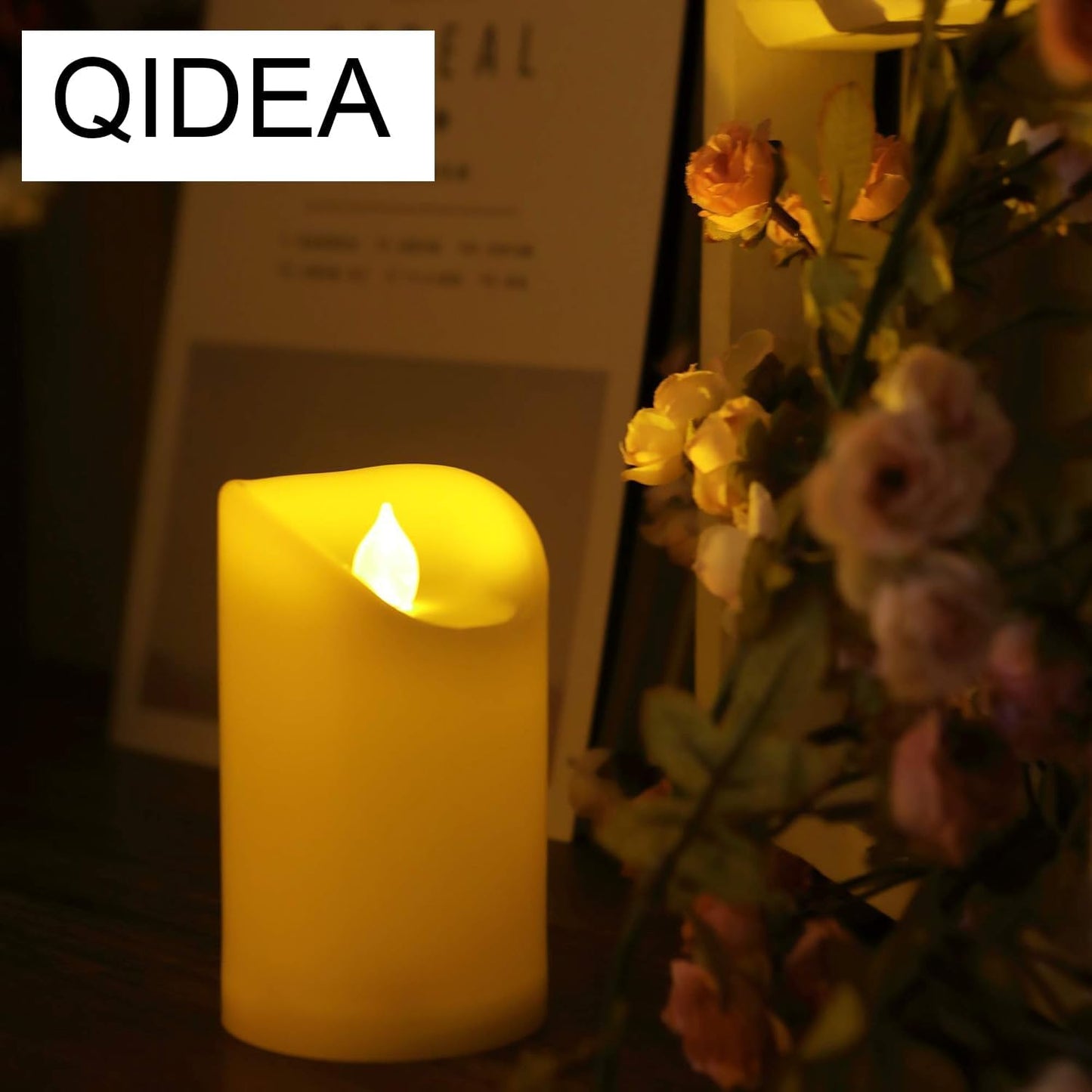 3”X3” 4 Pack Outdoor Flameless Candles Battery Operated LED Waterproof Pillar Candles with Remote Timer Electric Flickering LED Lights for Christmas, Halloween, Wedding, Home, Garden Decorations