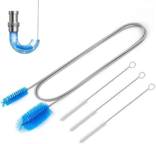 Flexible Drain Brush，75 Inch Long Straw Cleaner Brush and 3 Pcs of 8 inch Straw Brush，Nylon Cleaner Double Ended Elastic Hose Pipe(Blue)