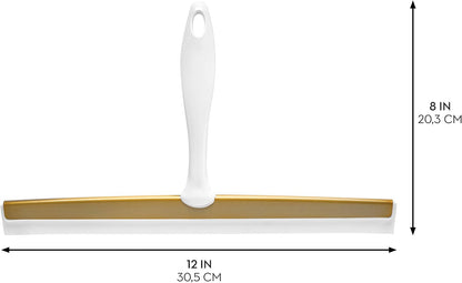 iDesign Zia Metal and Plastic Bathroom Squeegee for Shower, Glass Doors, Floors, Mirrors, with Suction Hook Holder , 12 Inches, Clear and Stainless Steel