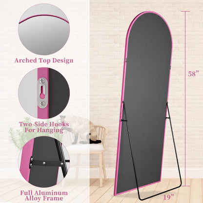 Full Length Mirror with Stand, 71"x28" Arched Full Body Large Stand Up Aluminum Frame Floor Standing Mirror, Freestanding Hanging Leaning Mounted for Bedroom Living Room Entryway Gold