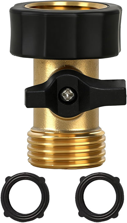 Hourleey Brass Garden Hose Shut Off Valve, 2 Pack Heavy Duty 3/4 Inch Solid Brass Garden Hose Shut Off Valve with 10 Extra Rubber Washers