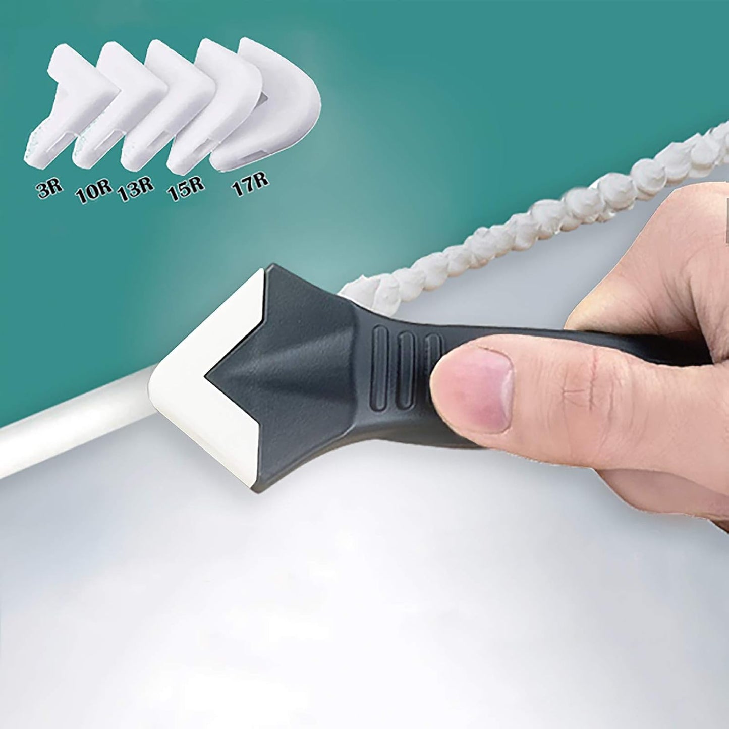 11Pcs Caulking Tools, 3 in 1 Silicone Caulking Finishing Tool Kit(Stainless Steelhead), Reuse and Replace 5 Silicone Pads, Sealant Caulk for Kitchen Bathroom Window, Sink Joint