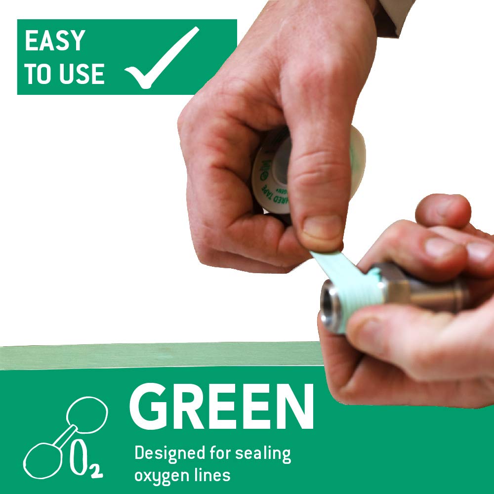 Gasoila Green PTFE Thread Seal Tape – Professional-Grade High-Density Thread Tape for Oxygen Lines – Leak-Proof Seal, Non-Toxic (1/2 Inch x 260 Inch Roll)