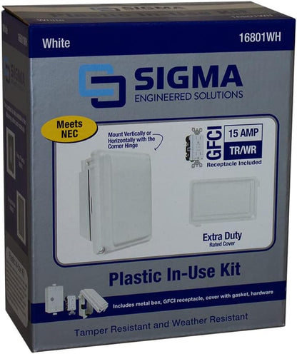 Sigma 16801WH Weatherproof 1-Gang While in Use GFCI Receptacle Kit, White