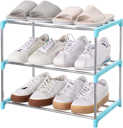 Jucaifu Stackable Small Shoe Rack, Entryway, Hallway and Closet Space Saving Storage and Organization (3-Tier, White)