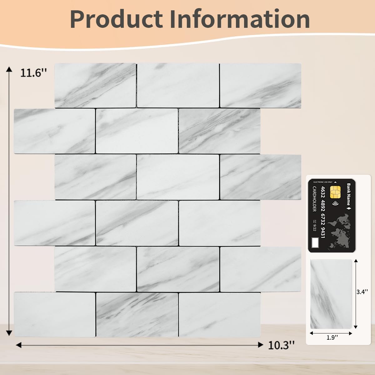 DICOFUN 10-Sheet Polished White Thick PVC Peel and Stick Backsplash, Ceramic Look Subway Tile White Kitchen Backsplash Peel and Stick Wall Tiles