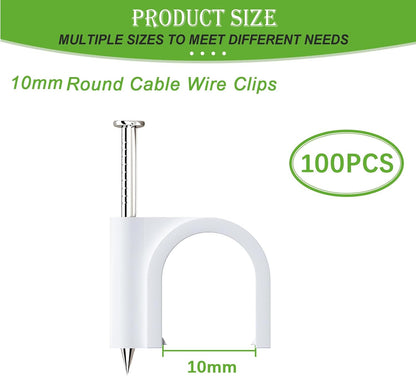 mxuteuk 630PCS Cable Clips with Steel Nails,4/5/6/8/10mm Round and 5/6mm Square White Cable Wire Clips,Wall Clips for Cords,Cable Cord Clips for RG6 RG59 CAT6 RJ45