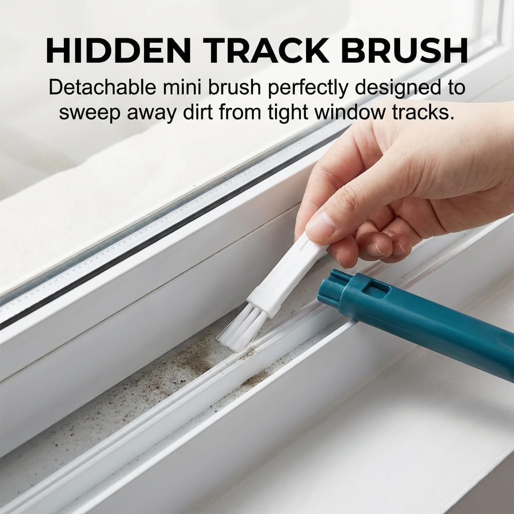 Window Screen Cleaning Brush, 2 in 1 Screen Cleaner Tool with Squeegee, Multi-Purpose for Patio, Door, Porch Screens (Blue)