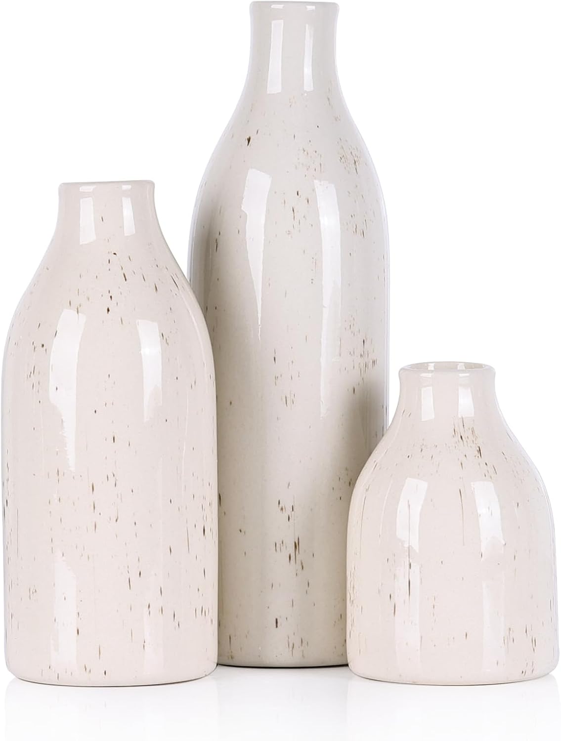 Ceramic Vase Set of 3, Small Flower Neutral Vases Home Decor, Pottery Rustic Farmhouse Decorative Vases, Modern Decor for Table Mantel Entryway Bookshelf Living Room Kitchen Bedroom
