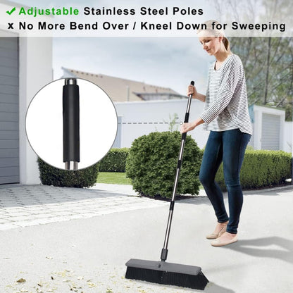 18 Inch Push Broom Brush Outdoor Heavy Duty Broom Stiff Bristles Commercial Outdoor Broom Brush for Cleaning Garage Driveway Yard Patio Deck Concrete Wood Stone Floor with 63" Long Handle