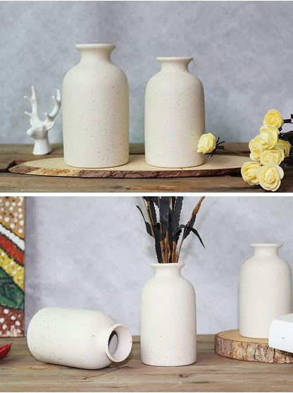 Hirdbrote Small Ceramic Vases for Decor, 2-Piece Set - Flower Vases, Modern Farmhouse & Rustic Home Decor, Wedding & Kitchen Centerpiece (5.5' & 4.7' Tall) (White)