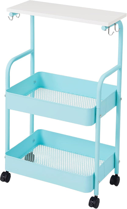VECELO Storage Rolling Cart, 4 Tier Utility Cart Kitchen Slim Mobile Storage Unit Organizers with Wheels Hooks&Hanging Cups for Bedroom Bathroom Office Table Side in Narrow Places, White