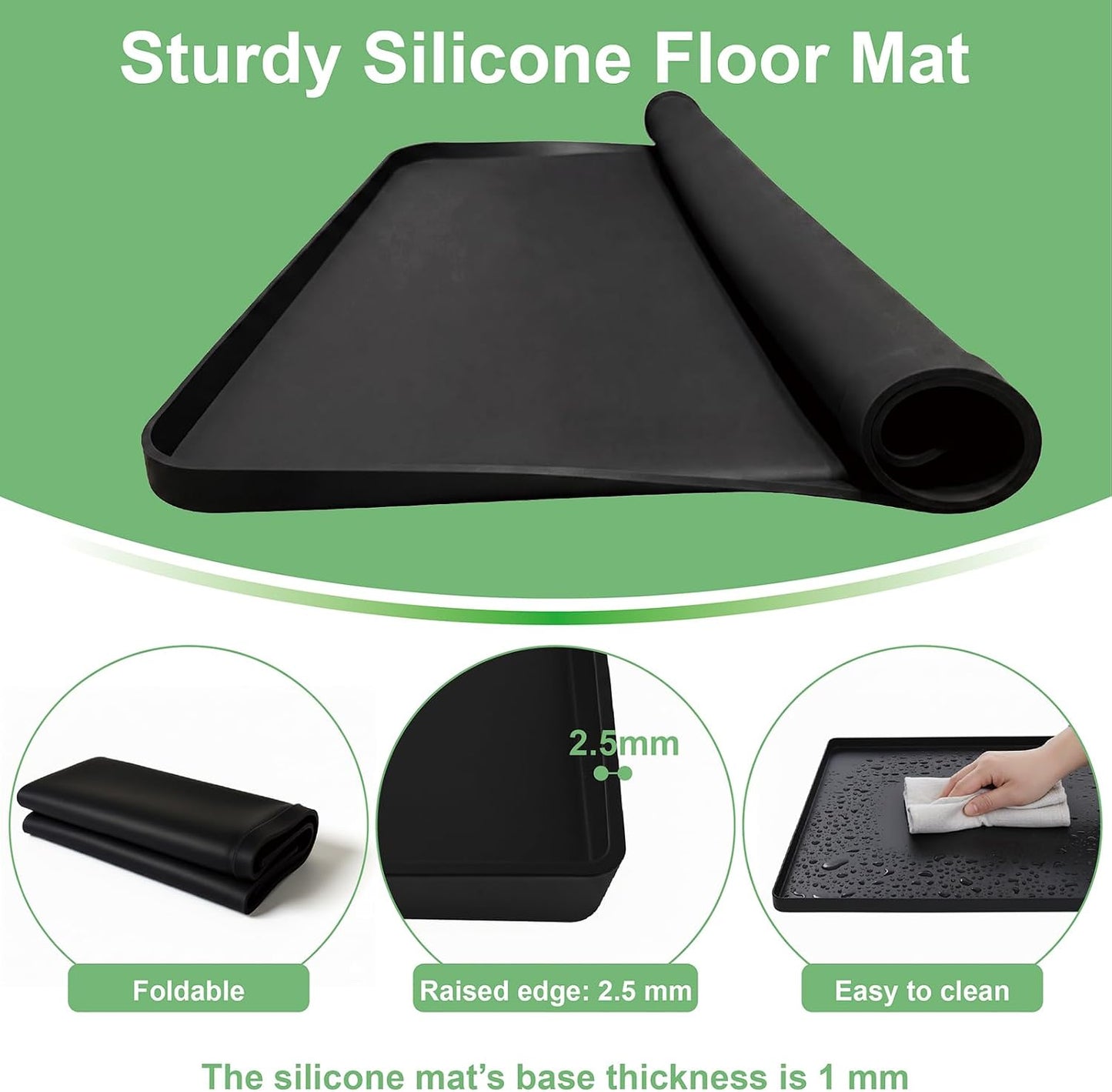 27 x 27 Inch Washing Machine Drain Pan, Silicone Washer Pan, Black | 2cm Raised Waterproof Edge, Washer and Dryer Mat for Floor Protection, Fits Compact Washers Up to 3.5 Cu.Ft.