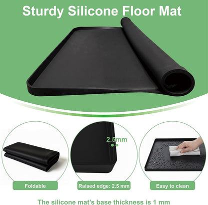 27 x 27 Inch Washing Machine Drain Pan, Silicone Washer Pan, Black | 2cm Raised Waterproof Edge, Washer and Dryer Mat for Floor Protection, Fits Compact Washers Up to 3.5 Cu.Ft.