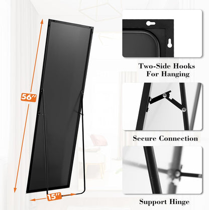 Sweetcrispy 56"x15" Full Length Mirror, Standing Full Body Mirror, Gold | Aluminum Alloy Thin Frame, Floor or Standing, Suitable for Bedroom, Living Room, Cloakroom
